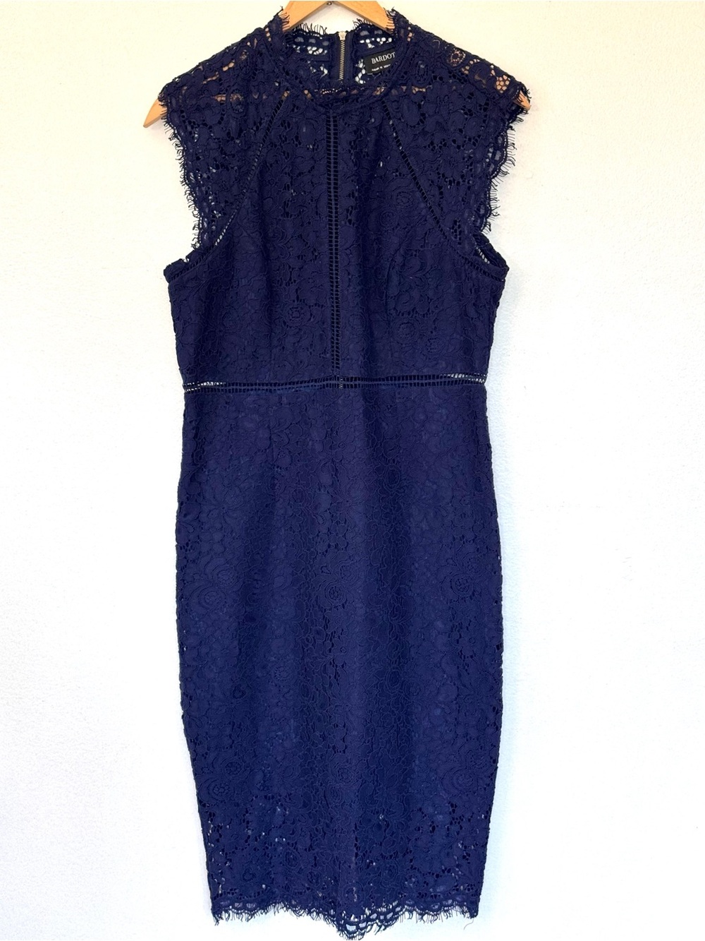 Bardot Navy Blue Lace Cocktail Dress Elegant Wedding Guest & Date Night Midi Sz8 - Picture 5 of 14